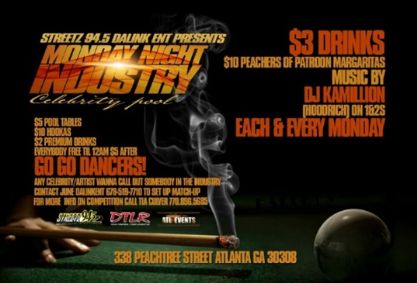 ALL-STAR CELEBRITY POOL TOURNAMENT MONDAYS @BARLEY'S (338 PEACHTREE ST ATL)!!
