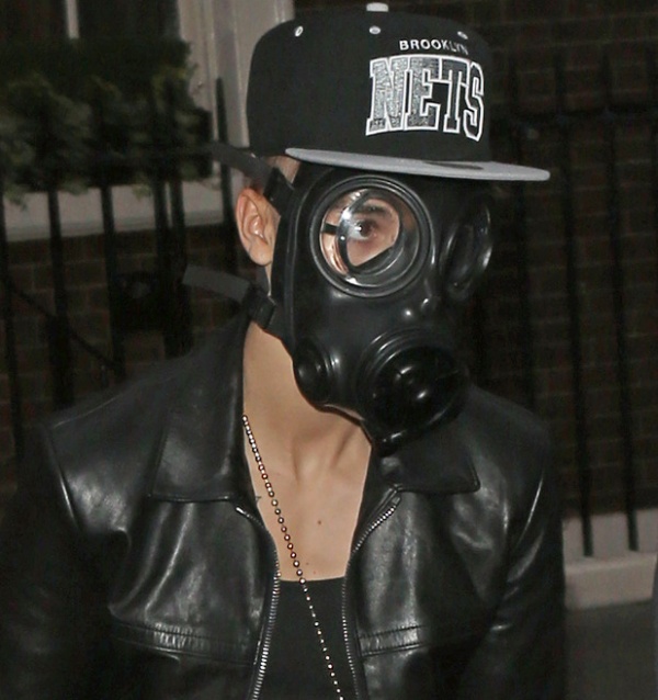 Justin Bieber wears gas mask out and about in London