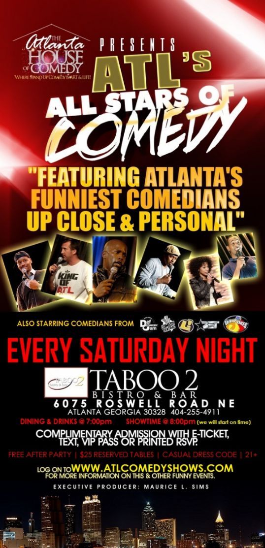 SAT 4/27ATL's ALL STARS OF COMEDY 2013 @TABOO2 BISTRO