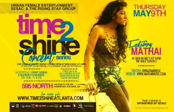 2NITE!! TIME2SHINE CONCERT SERIES FEATURING MATHAI (NBC'S "THE VOICE" SEASON2) @595 NORTH!!!