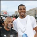 Kevin Durrant (NBA) receives the MVP Trophy from Big Tigger