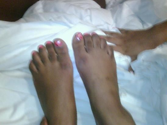 This chick should wear socks in the shower