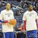 Pistons Tayshaun Prince and Tracy McGrady in pre game warmups