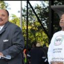 Martin Luther King, III speaks to the crowd at the National Action Network rally for jobs with Rev. Al Sharpton looking on.