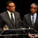 Rev Al Sharpton looks on as Honorable Judge Greg Mathis speaks after receiving his award at the 2011 Triumph Awards