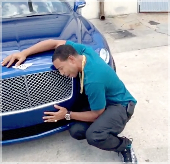 Ludacris hugging his blue Bentley Ludacris hugging his blue Bentley