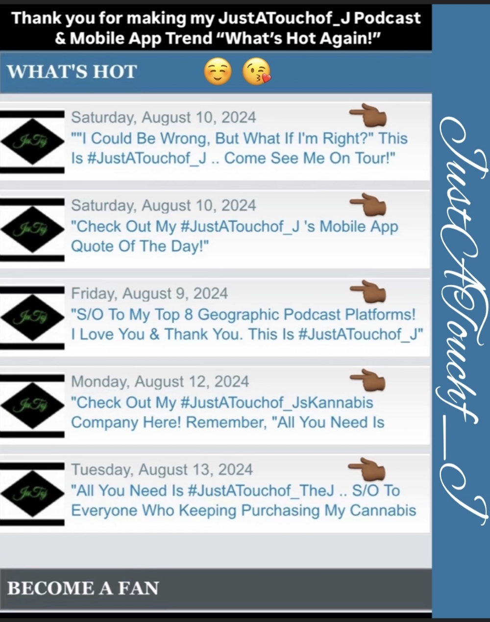 Thank You For Making My JustATouchofJ App Trend "What's Hot" Again! This Is #JustATouchof_J
