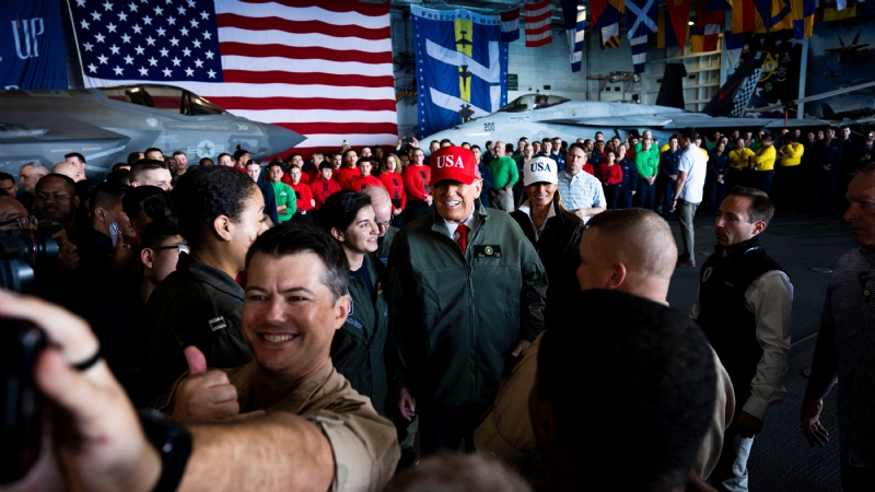 Trump Gave a Partisan Speech to Navy Troops, to Mixed Reactions