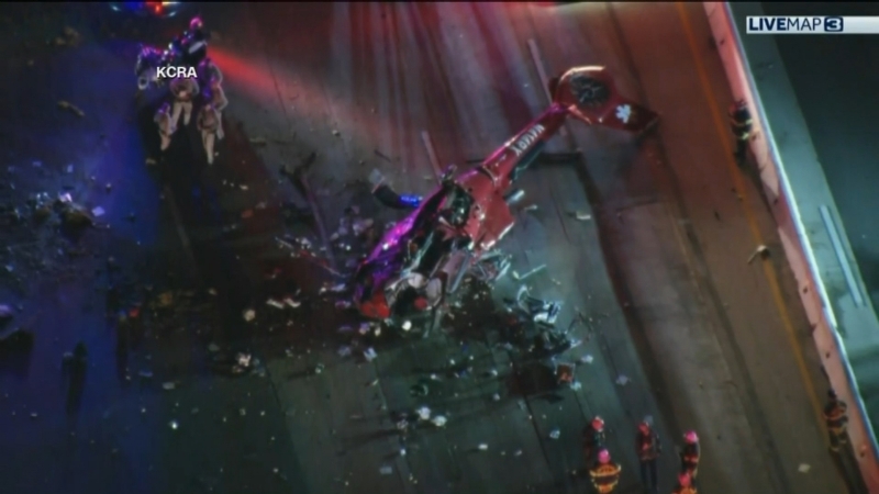 Medical helicopter crashes onto Sacramento highway, multiple injuries reported