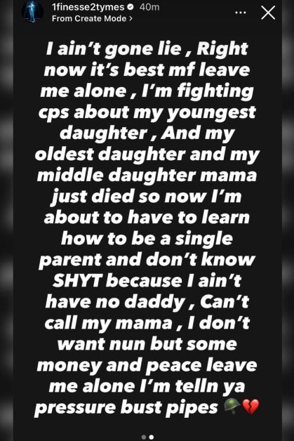 Finesse2tymes Mourns Daughter's Mother & Vows To Fight For Custody