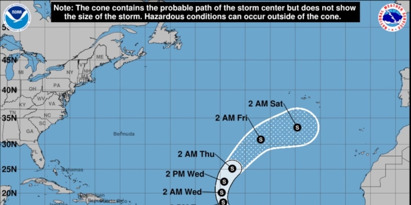 Tropical Storm Lorenzo forms in the central tropical Atlantic Ocean