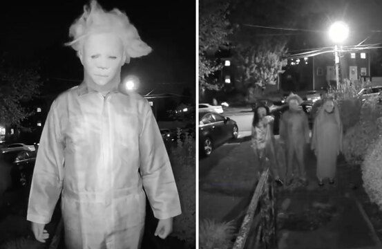 Creepy AF: 3 People Dress Up In Costumes And Terrorize A Family's Home, Trying To Break In And 