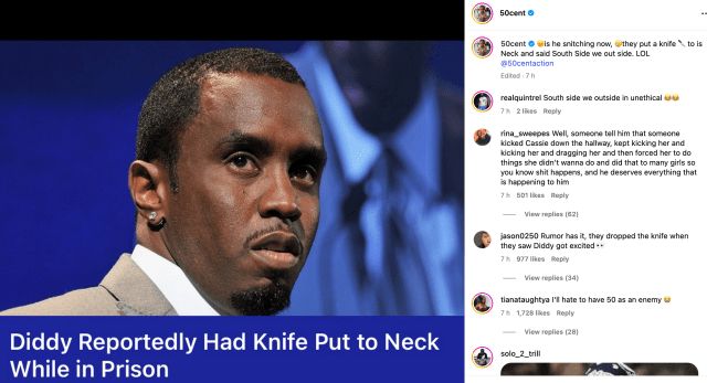 50 Cent Taunts Diddy Over Jailhouse Attack: "Is He Snitching Now?"