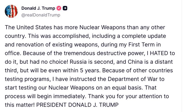 Donald Trump Restarts U.S. Nuclear Testing After Russia Unveils Tsunami Drone