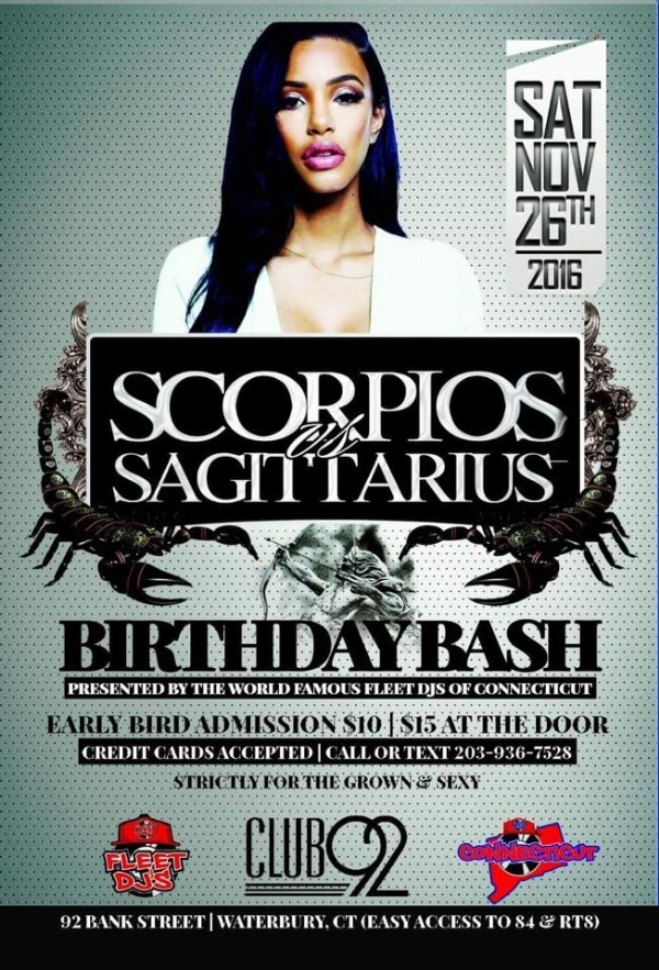 the scorpio vs sagittarius official birthday bash nov 26th at club 92