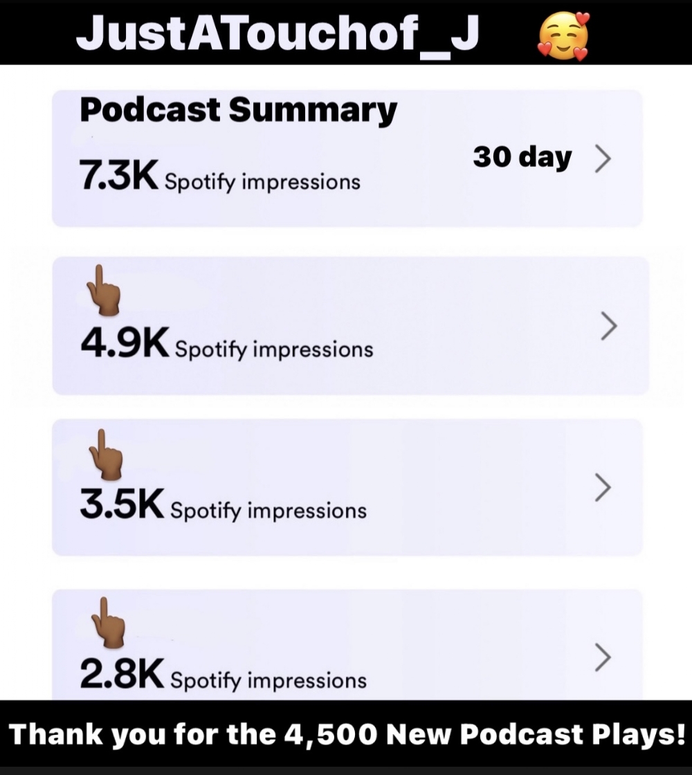 Did You Miss My JustATouchof_J 's Poppin Podcast Thursdays? Thank You For The 7,300 Podcast Plays!