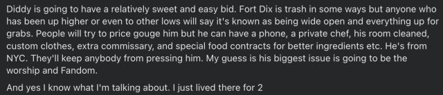 Diddy's Prison Bid At Fort Dix Will Be "Relatively Sweet & Easy" Former Inmate Says