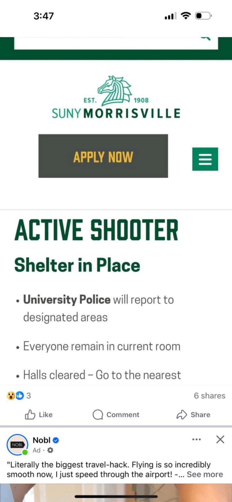Breaking News: Active Shooter Alert at SUNY Morrisville