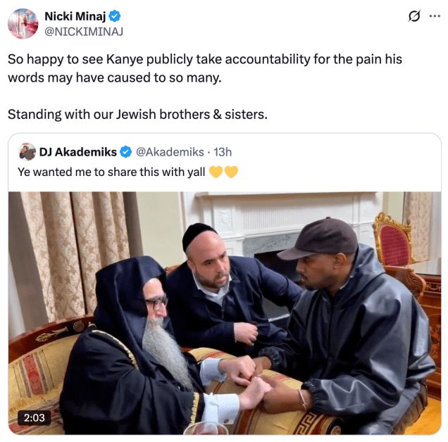 Nicki Minaj Praises Kanye West's Apology To Rabbi Over Antisemitic Remarks