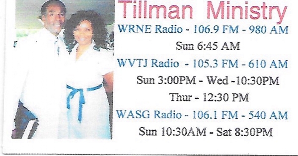 Tillmans Ministry on the RADIO WRNE and WVTJ  Radio Live
