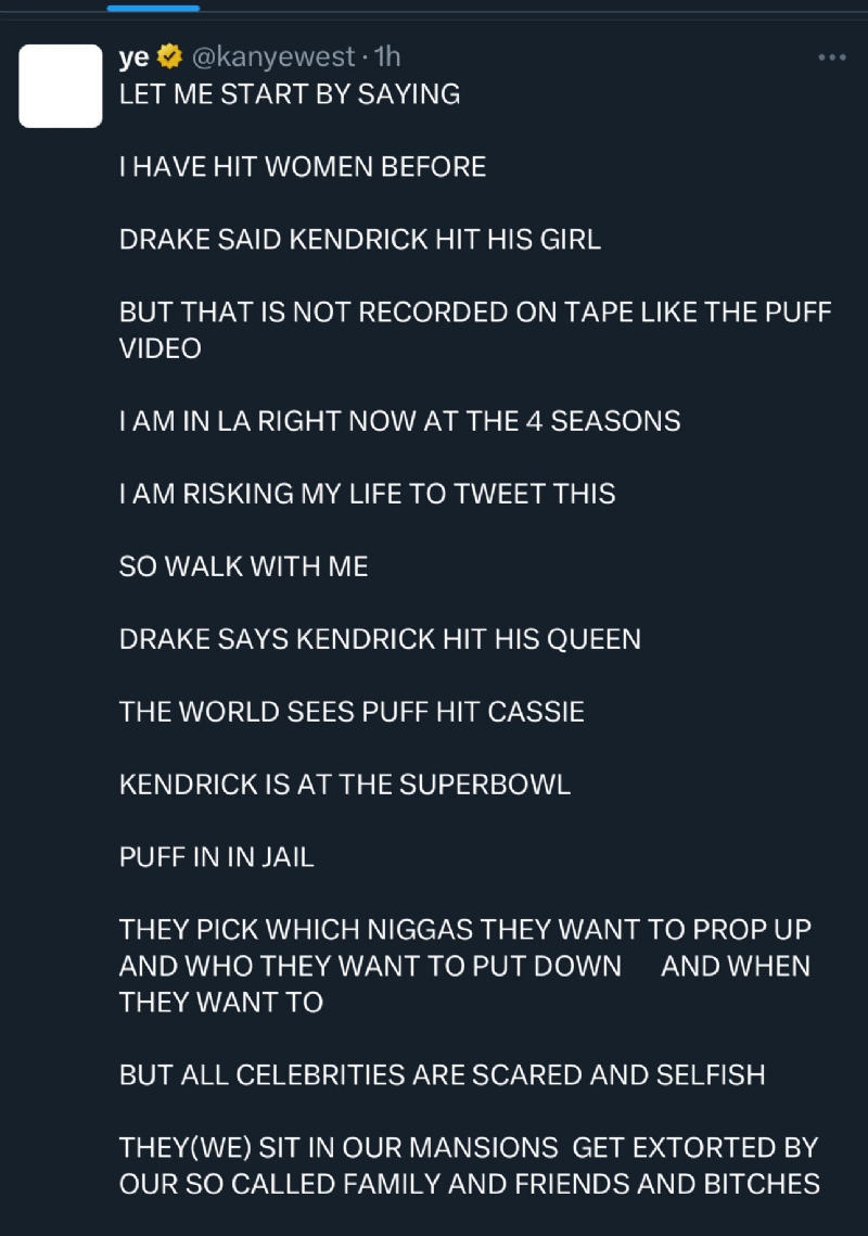 Kanye West Admits to Hitting Women In Bizarre Rant About Drake & Kendrick Lamar
