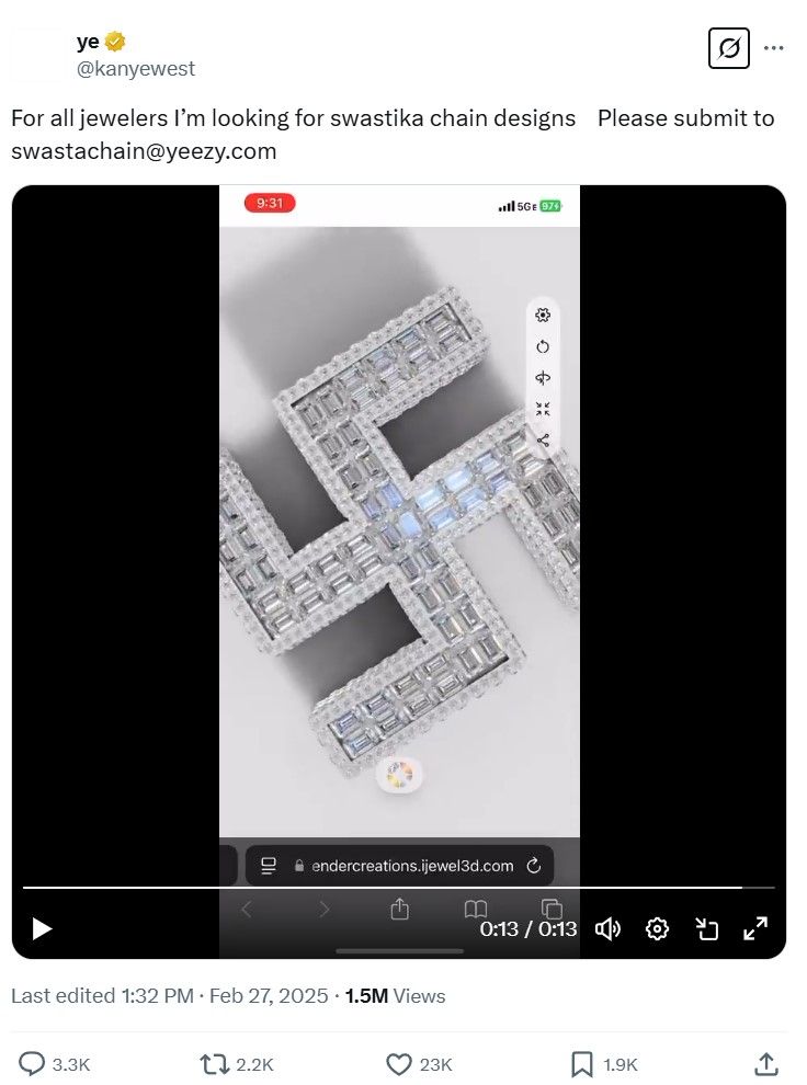 Kanye West Requests Help Designing A Swastika Necklace As Nazi Antics Continue