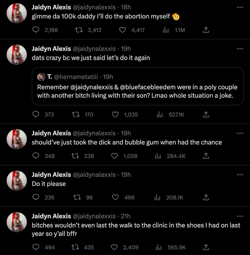 Blueface's BM Jaidyn Tweets About Chrisean Rock, Wants Poly Relationship With Rapper