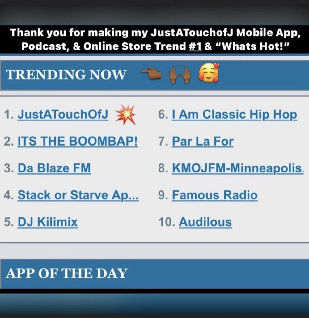 Thank You For Making My JustATouchofJ Mobile App, Podcast & Online Store Trend For 6 Weeks!