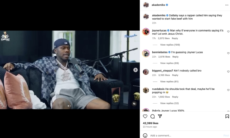 Joyner Lucas Denies Asking DaBaby To Start Fake Rap Beef