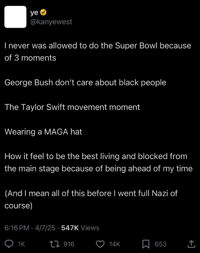Kanye West Lists Three Reasons Why He Was Never Offered The Super Bowl