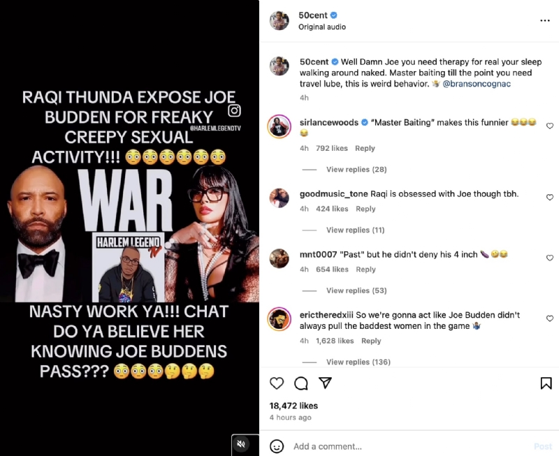 50 Cent Turns Joe Budden's Own Words Against Him In Latest Instagram Troll