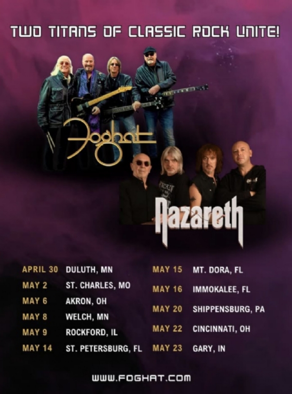 FOGHAT and NAZARETH, Two Titans of Classic Rock Unite for a Tour Starting April 30th