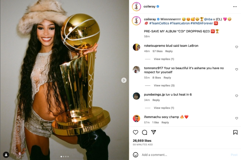Coi Leray Confuses Fans With Picture With NBA Trophy