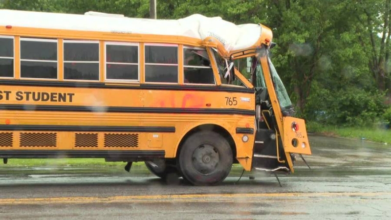 School bus damaged in crash on Indy's east side