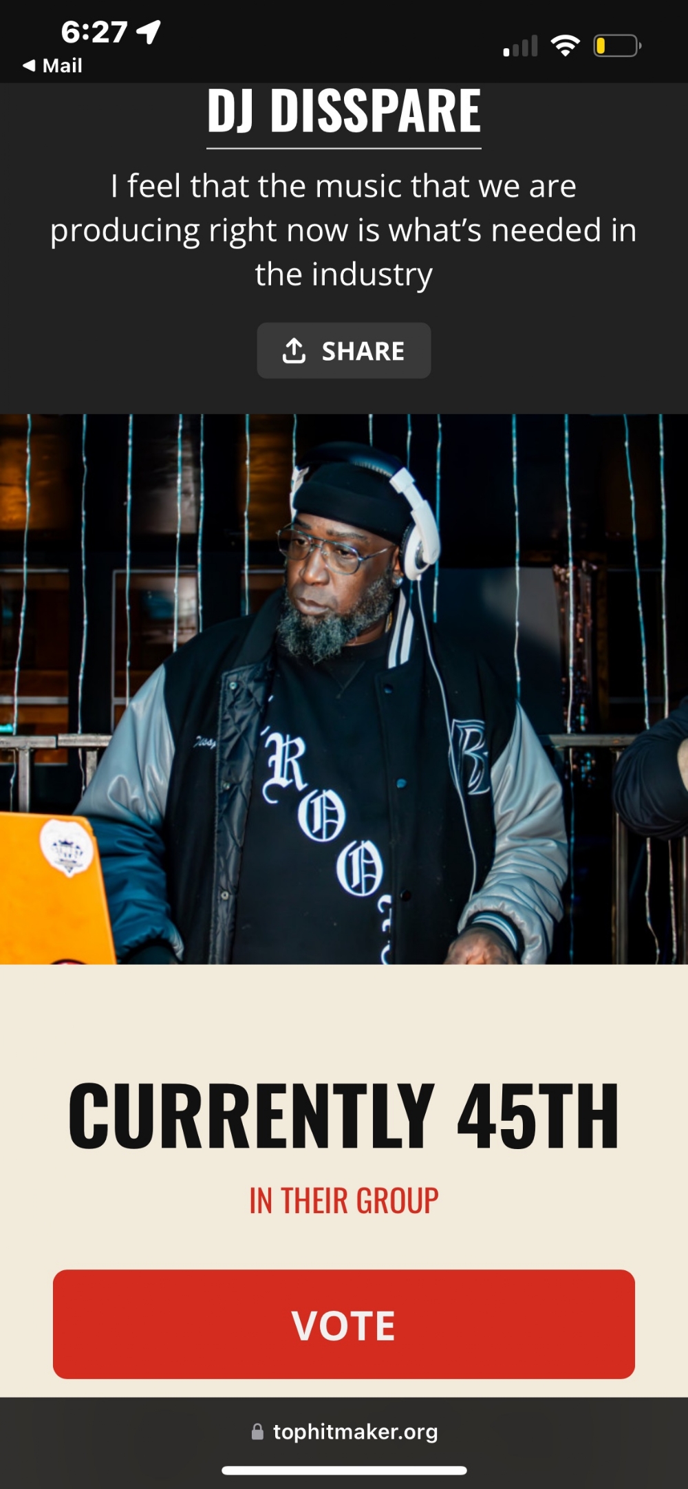 DJ DISSPARE IS CURRENTLY 45TH IN THEIR GROUP PLEASE VOTE