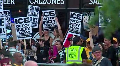 Protestors gather outside Gainbridge Fieldhouse ahead of Game 3 of NBA Finals