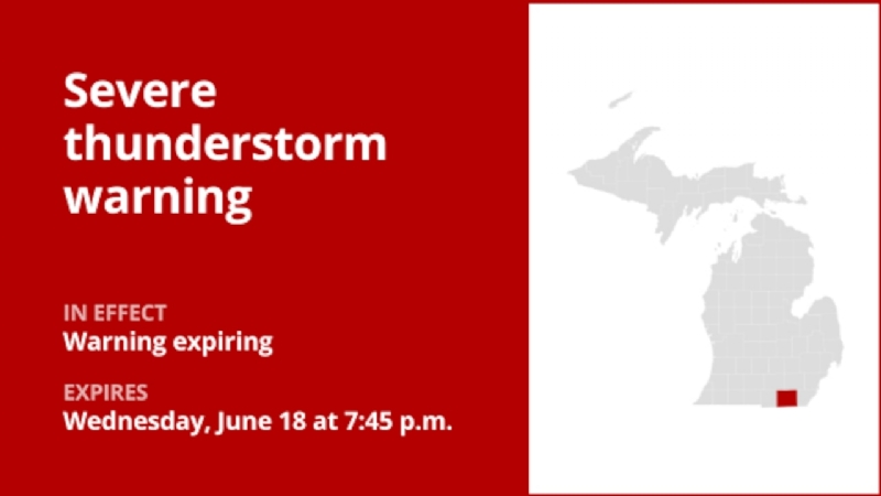Update: The current severe thunderstorm warning for Lenawee County will expire at 7:45 p.m. EDT