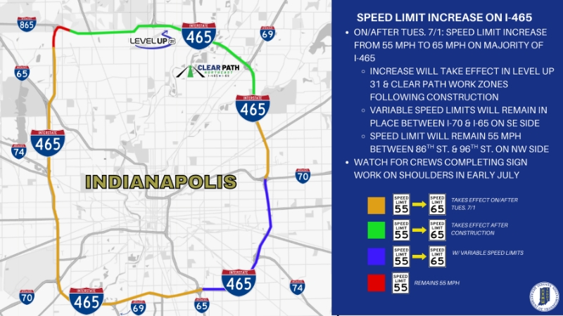New Indiana law increases I-465 speed limit starting in July