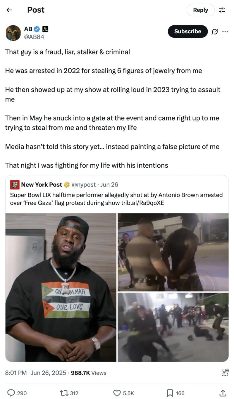 Antonio Brown Reveals Man He Allegedly Shot At Is The Kendrick Lamar Super Bowl Protester