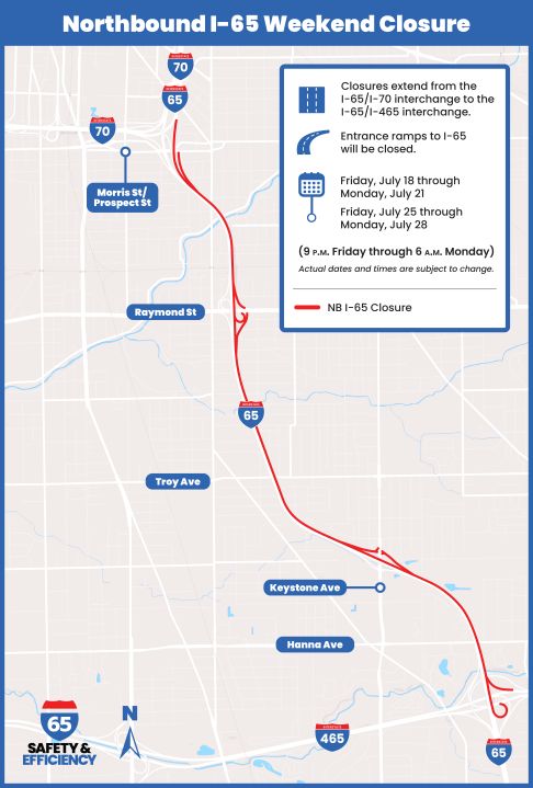 I-65 northbound to close this weekend near downtown Indy