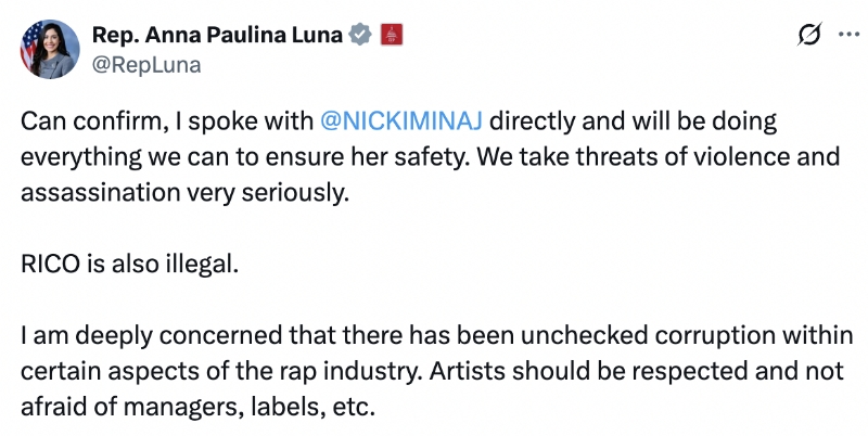 Nicki Minaj Gets Congressional Support After Alleged Threat From TDE Affiliate