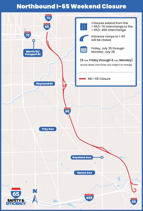 Weekend work will close I-65 northbound on Indy's south side
