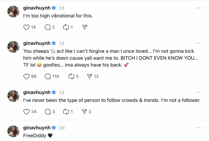 Diddy's Ex Gina Huynh Swipes At Yung Miami While Backing Mogul