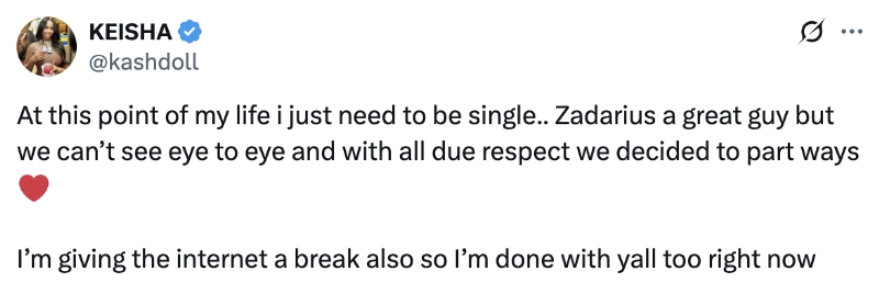 Kash Doll Ends Relationship With Za'Darius Smith-Slams Tracy T Over Petty Post