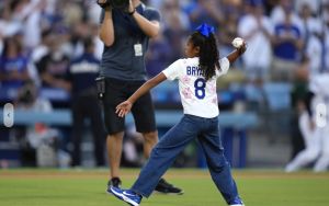SOURCE SPORTS: Kobe Bryant's 8-Year-Old Daughter Throws First Pitch At Dodgers' Commemorative 8/8 Ga