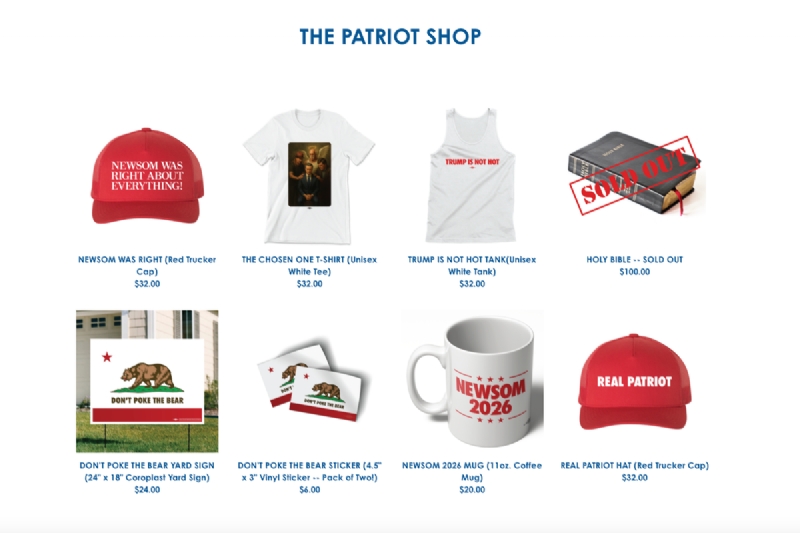 Gavin Newsom has a Trump-trolling merch website. The 'Bible' is already 'sold out'