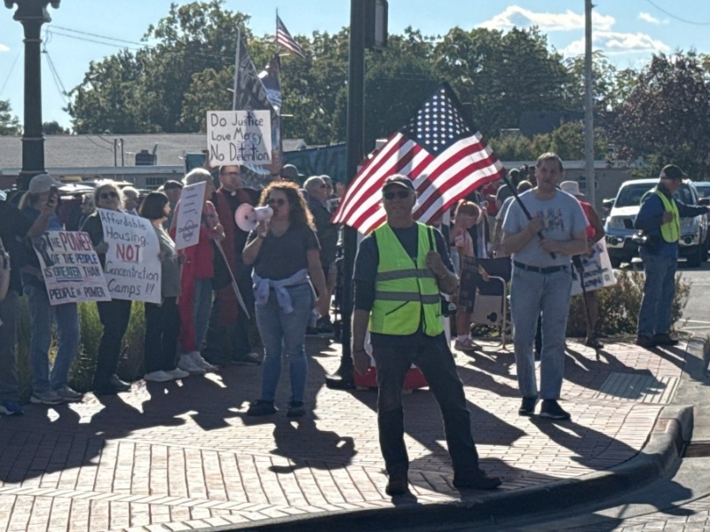 Demonstrators gather at Congressman Jefferson Shreve's office in Greenwood to protest redistricting 
