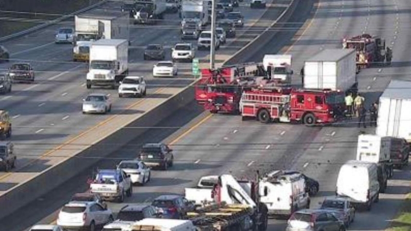 I-85 South closed in Concord after crash
