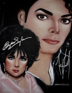 Elizabeth Taylor and Michael Jackson autographed painting