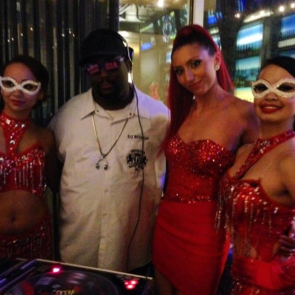 DJ Bishop w/ GIA (R) and her dancers